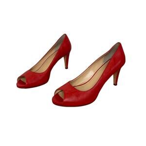 Cole Haan Womens Red Leather Peep Toe Pump Heels Size 9.5 Holiday Christmas